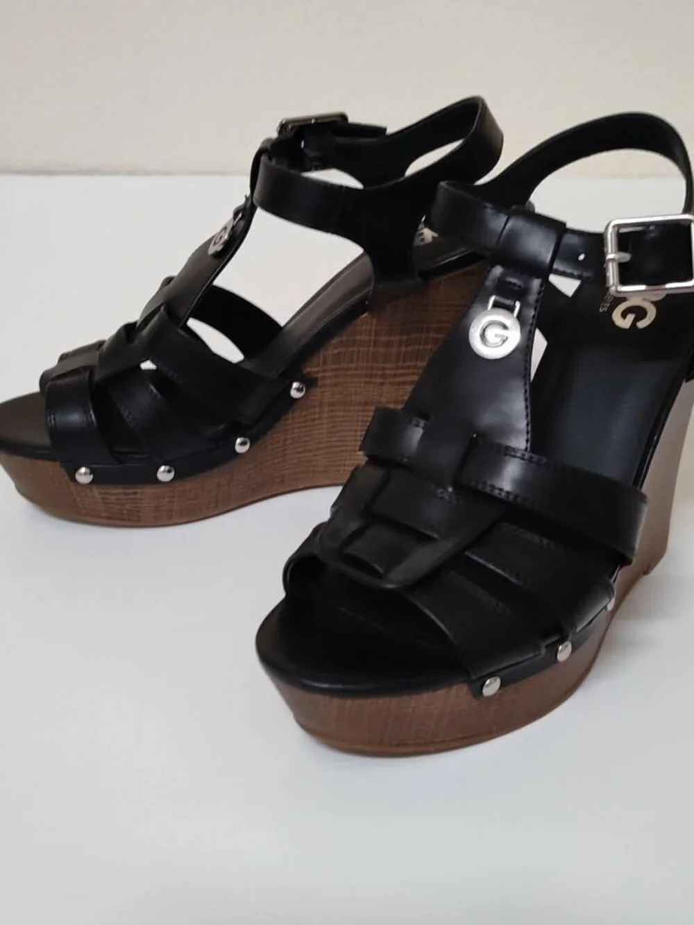 GBG Black platform wedge sandals size 8